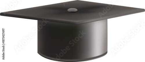 Realistic Black graduate cap. 3D Graduation Doctoral hat. PhD Academic mortarboard. Student degree board. Vector illustration.