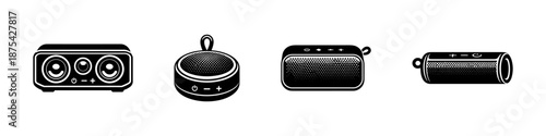 Portable speakers vector icons set, audio devices, compact sound systems