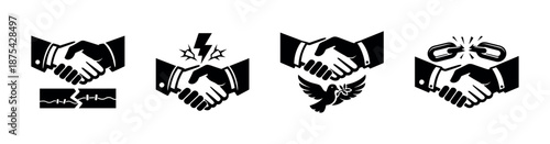 Handshake icons set. vector icons set for peace and conflict concepts