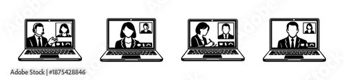 Online meetings vector icons set for video calls, virtual conferences, and webinars