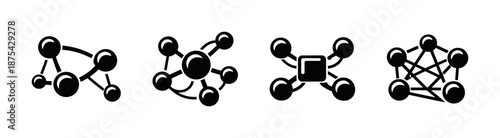 Molecule network vector icons set. chemistry, science, structure symbols
