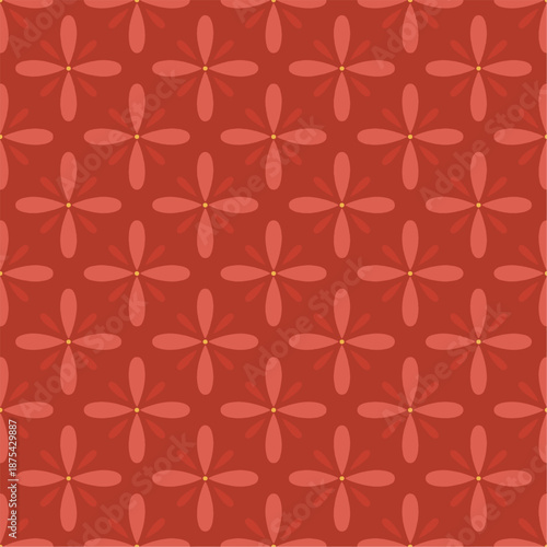 Red Floral Geometric Seamless Pattern Background