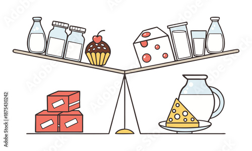 Flat food illustration set dairy milk and dessert set vector cartoon style, easily editable.
