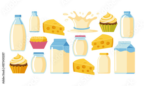 Milk dairy products flat illustration collection vector cartoon style, easily editable.