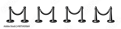 Stanchion barriers vector icons set for events and venues
