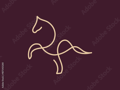 Elegant continuous line art illustration of a majestic horse in graceful motion, a minimalist design embodying freedom, power, and sophisticated beauty for branding and decor