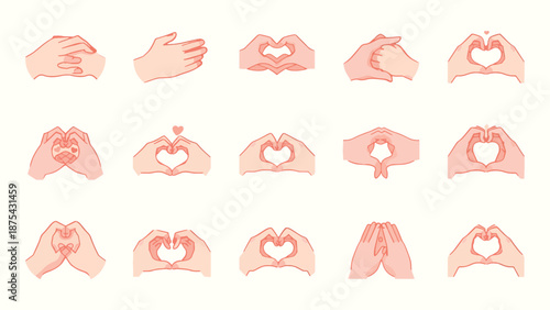 Large Collection of Hand Gestures Forming Heart Shapes and Signs of Affection