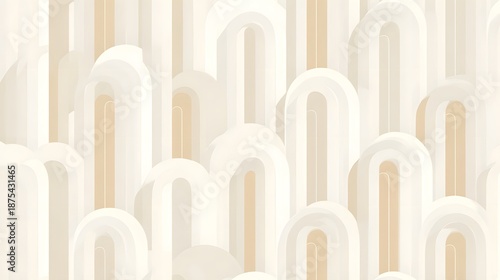 Elegant and contemporary seamless background design composed of overlapping stylized arches in a soft palette of cream beige and white evoking a peaceful and airy atmosphere