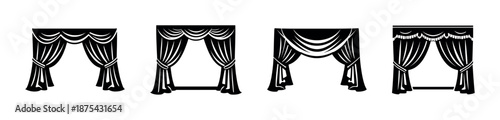 Classic curtain designs: vector icons set, theater decor, elegant drapery symbols