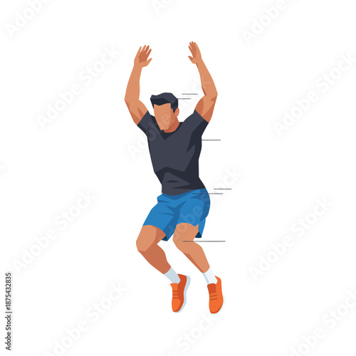 HIIT Workout Vector, Athlete Doing Burpees Flat Fitness Illustration