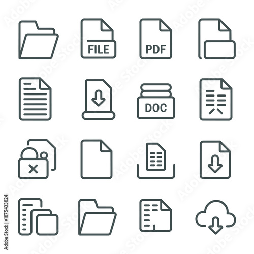 Digital File Format and Document Download Interface Icons