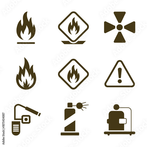 Industrial Hazard Warning and Fire Safety Precaution Symbols
