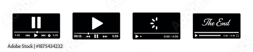 Media player controls vector icons set, flat video, audio playback symbols