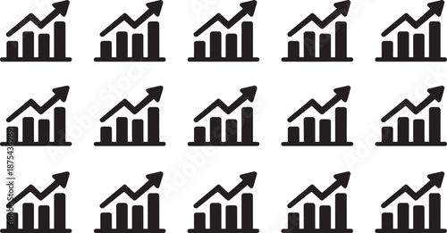Black Bar Graph Icons with Arrows on White Background