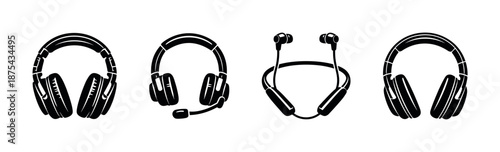 Headphones vector icons set: audio, music gear, and earphones collection
