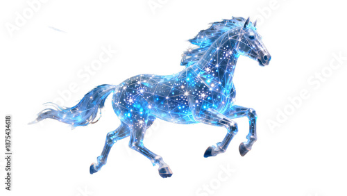 A majestic horse gallops through a cosmic landscape its body adorned with twinkling stars and nebulae evoking a sense of celestial wonder.