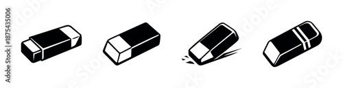 Eraser vector icons set: rubber, stationery essentials, office supplies symbols