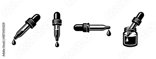 Medicine and pharmacy vector icons set of droppers, tincture bottles, medical symbols