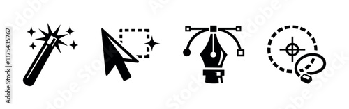 Graphic design vector icons set: pen, cursor, selection, magic wand