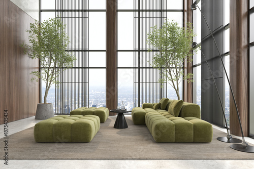 Modern style conceptual reception interior room 3d illustration