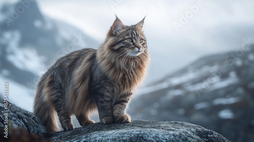 Majestic cat on rocky mountain outcrop