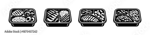Japanese bento box vector icons set with sushi, rice, sashimi, lunch symbols