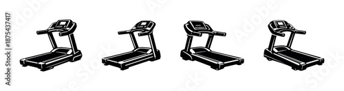 Treadmill vector icons set. fitness equipment symbols. gym, exercise, workout illustrations