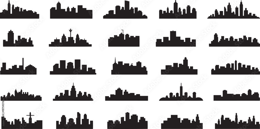 Obraz premium City Skyline Silhouettes on White Background