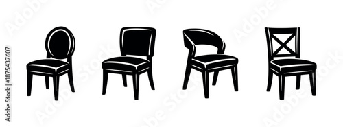 Set of chairs vector icons set: modern, classic, vintage, dining room chairs