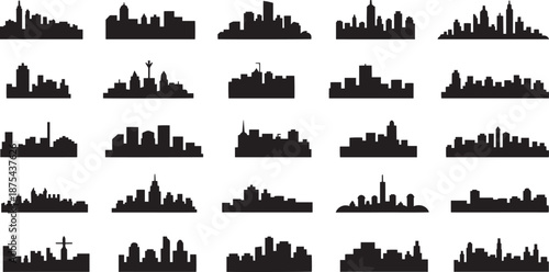 City Skyline Silhouettes on White Background