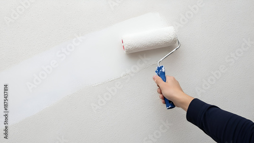 A painter's perspective using a roller to refresh and brighten an interior wall's appearance