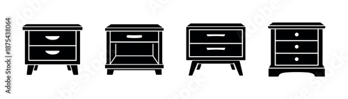 Furniture vector icons set: drawer, cabinet illustrations, minimalistic style