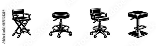 Office chair vector icons set: seating symbols, furniture designs, seat graphics