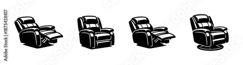Recliner chair vector icons set: comfortable, cozy armchair illustrations