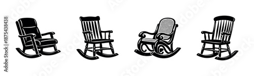 Rocking chairs vector icons set. classic, vintage, retro rocking chair symbols.