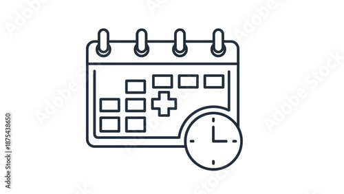 Calendar icon with clock and cross symbol, symbolizing medical appointment or health schedule