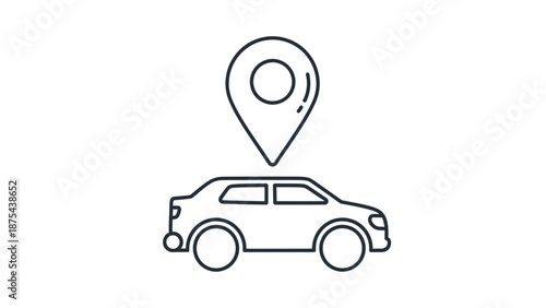 Car Navigation Icon: Driving Location Pin and Vehicle Outline