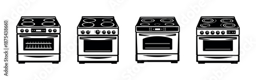 Kitchen appliances vector icons set: stoves, cookers, ovens, cooking elements