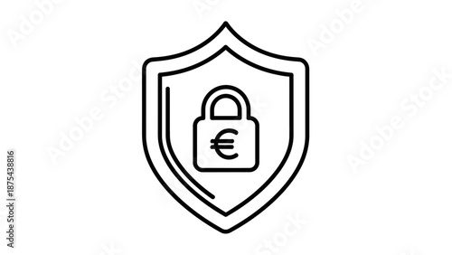 Euro Currency Security Shield Icon with Padlock Symbol