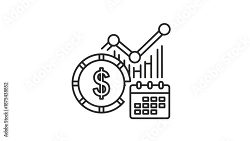 Financial Growth Chart with Dollar Coin and Calendar Icon - Business Concept