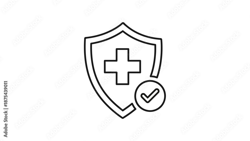 Obraz premium Medical Shield Icon with Check Mark, Healthcare Security and Protection Symbol