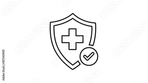 Medical Shield Icon with Check Mark, Healthcare Security and Protection Symbol