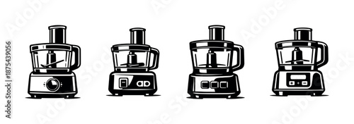 Food processor vector icons set. kitchen appliance symbols in black and white.