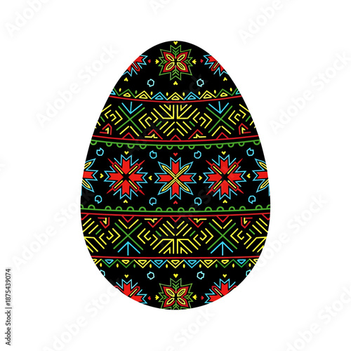 Vibrant Easter Egg Illustration with Floral Patterns and Geometric Designs on a Decorative Background