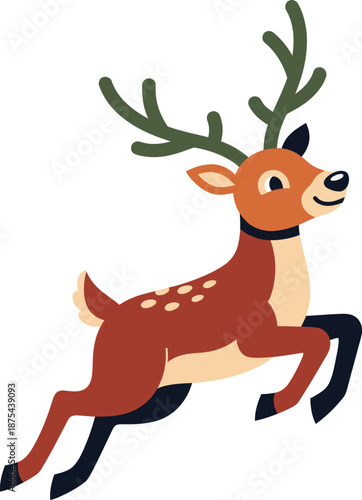 Running Deer Wildlife Animal Vector Illustration Art  