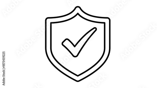 Shield with checkmark icon, symbol of security, safety, approval, and success.