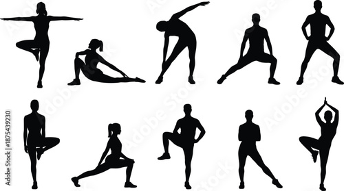 Yoga silhouettes, stretching, balance, fitness, wellness, exercise, posture, flexibility, strength, meditation, lifestyle, calm, harmony, 