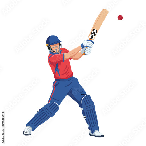 Cricket Batsman Hitting Powerful Six Vector, Action Sports EPS Illustration