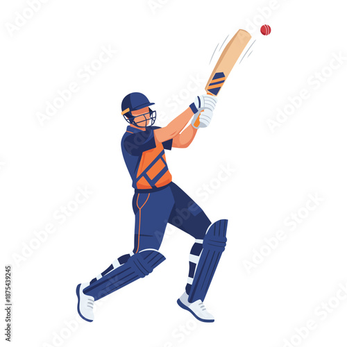 Cricket Batsman Hitting Powerful Six Vector, Action Sports EPS Illustration