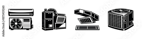 Heating and cooling vector icons set: hvac, air conditioning, ventilation